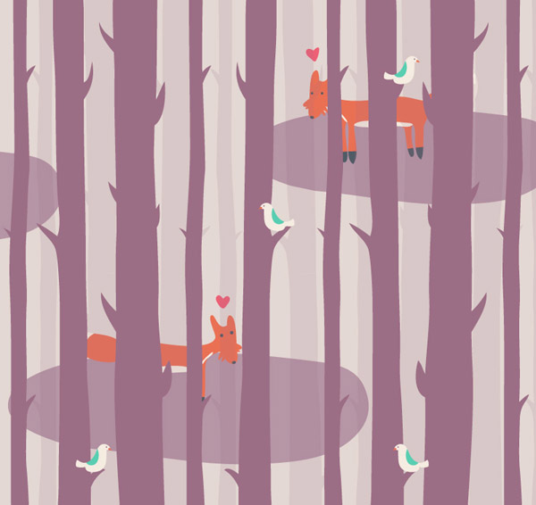 hutan fox kartun ilustrasi