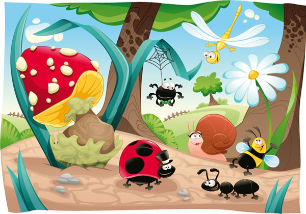 illustrazione di cartone animato insetto foresta