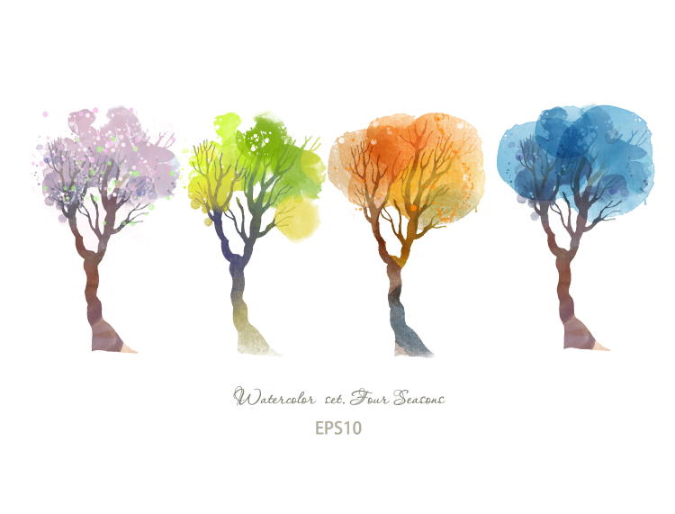 quatre arbres aquarelle de saisons