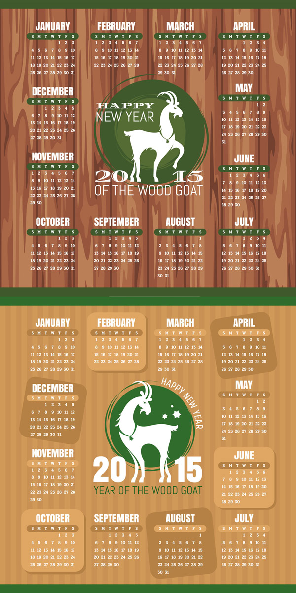 calendarios de cabra con fondo de madera del grano
