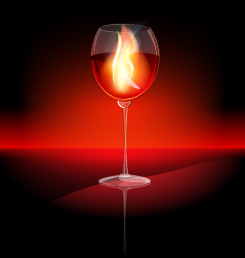 와인 goblets 샴페인 화재