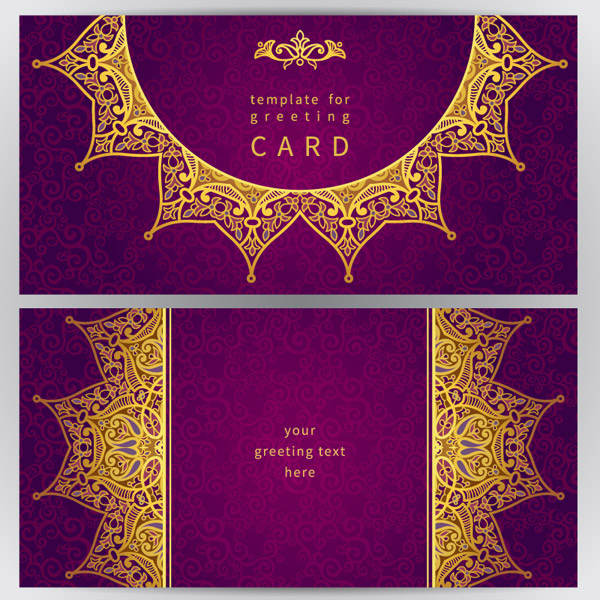 ゴールド模様紫末グリーティング カード