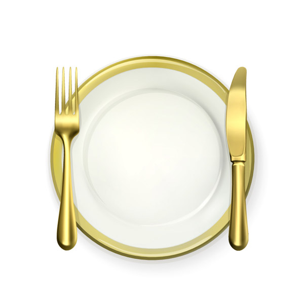 Gold Plate And Knife And Fork