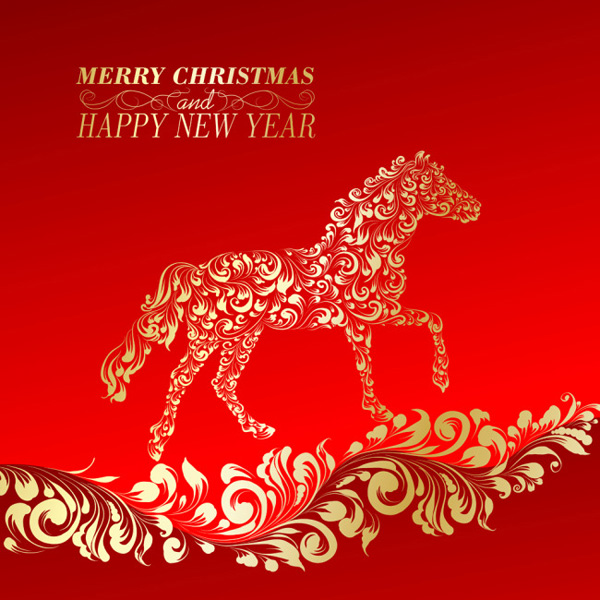 Золотая ручной росписью узоры на лунный Новый год животных лошадь