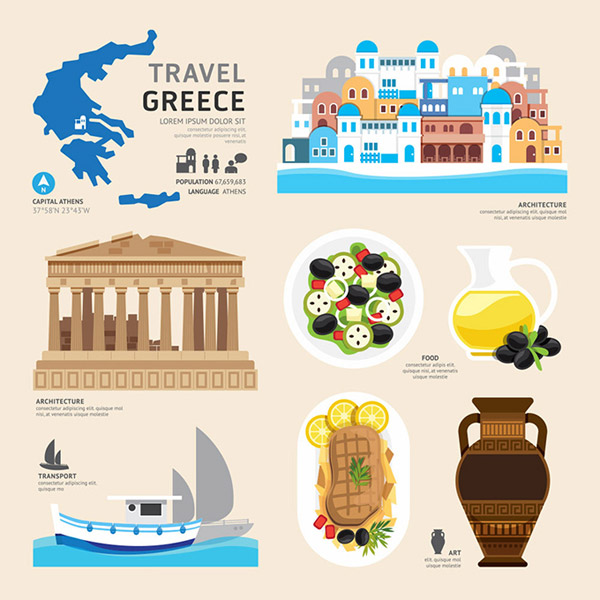 希腊旅游和文化元素