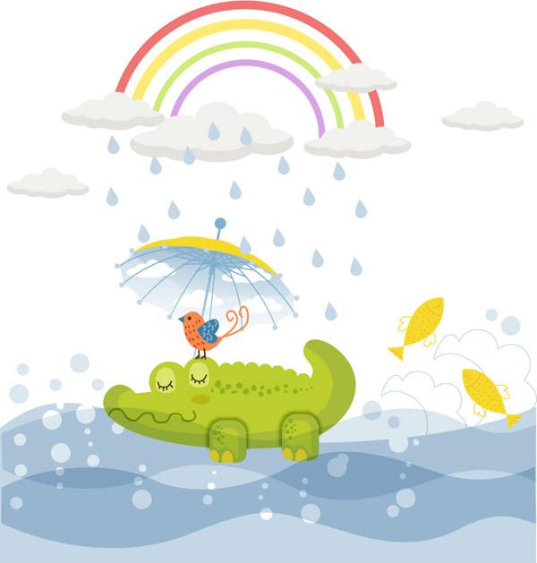Green Alligator Childlike Illustrations