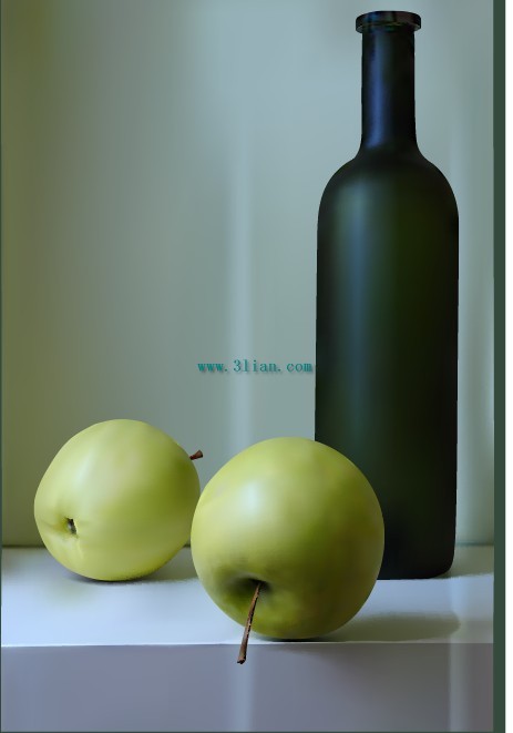 apel hijau dan botol