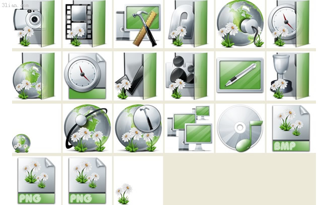 ícones do desktop de computador verde flores