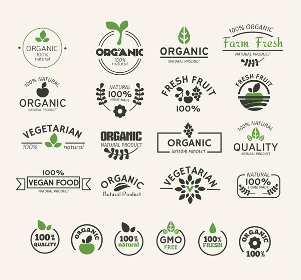 ghi nhãn thực phẩm tự nhiên màu xanh lá cây