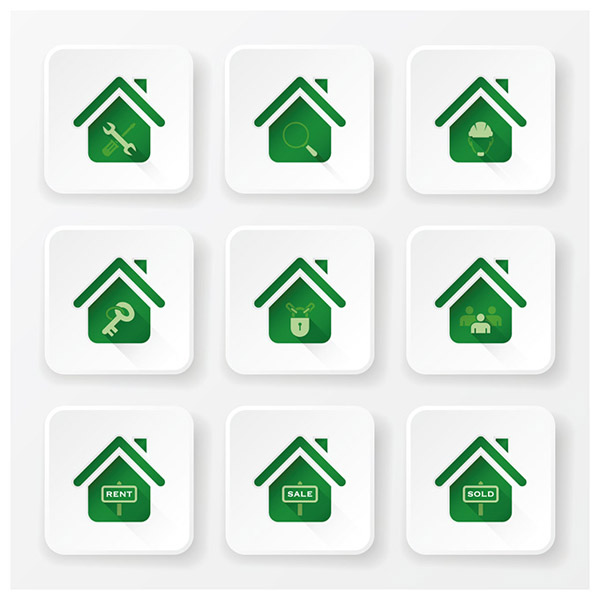 icônes de commerciales résidentiels verts