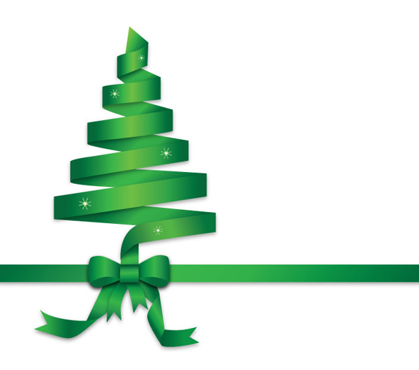 Green Ribbon Christmas Tree Illustration