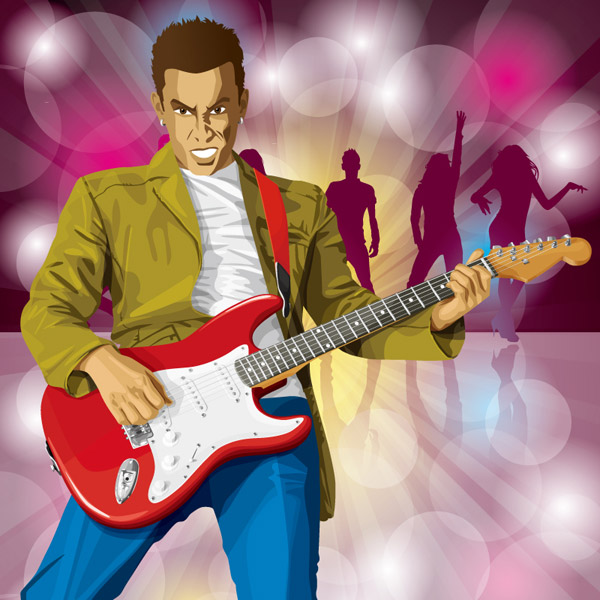 Gitarre-Mann und Tänzerin-illustration