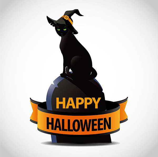 sombrero de bruja de Halloween gato negro