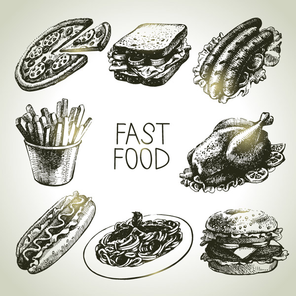 mão ilustrações desenhadas fast-food