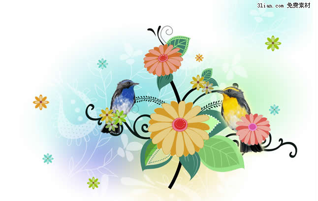 手描きの鳥花の psd 素材