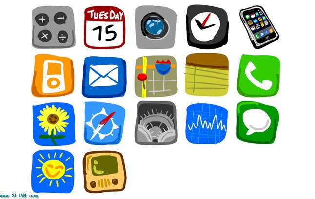 interfaz de usuario iphone iphone de iconos pintados a mano