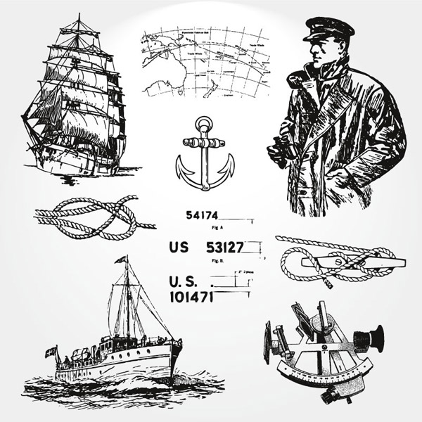 ilustraciones náuticas pintado a mano