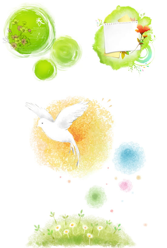 手描きのレンダリング春の緑背景の psd 素材
