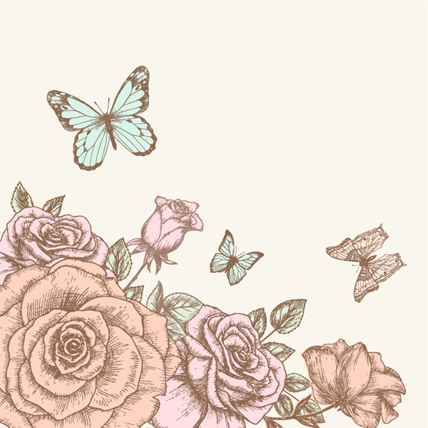 mão pintado rosas projeto borboleta