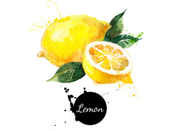 手繪水彩背景的檸檬