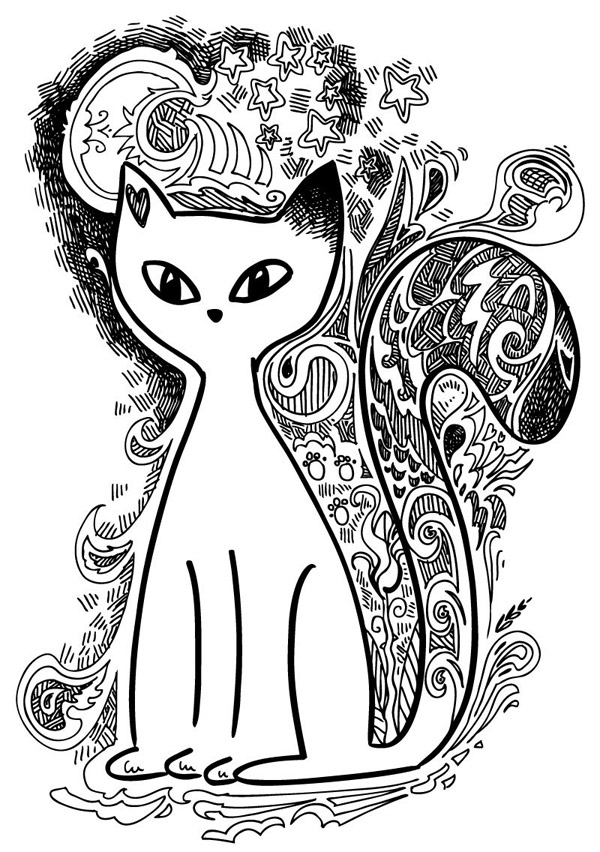 ręcznie malowany biały kot