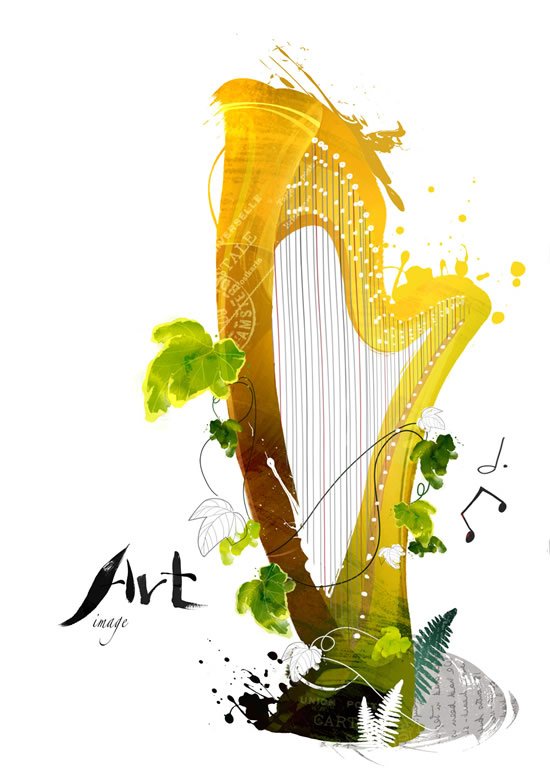 Harp Arabesque Background Psd Material