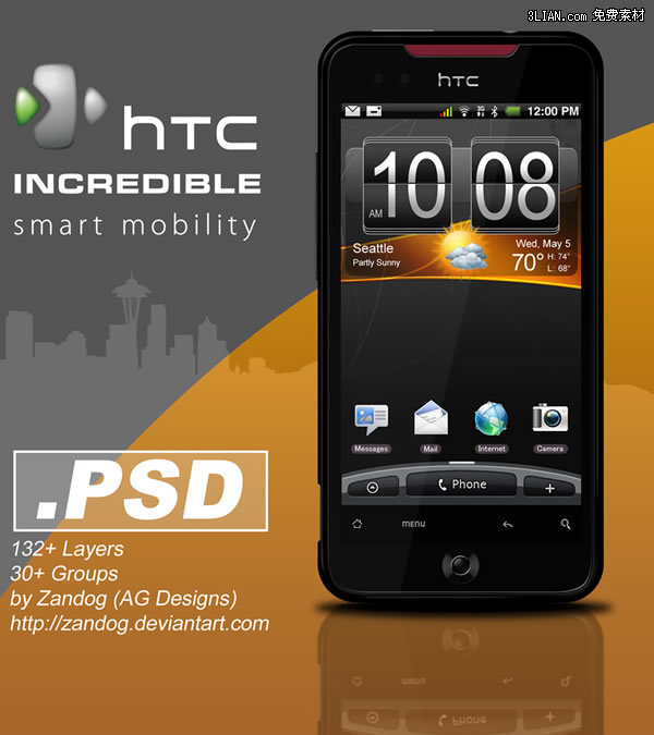 HTC Incredible smartphone telefon psd malzeme