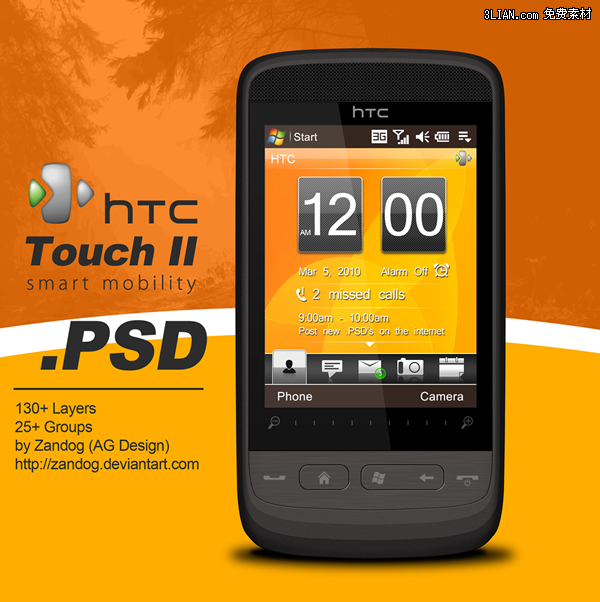 HTC touch smartphone material de psd de teléfono