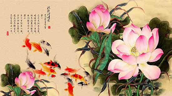 Ink Chinese Style Lotus Flower Background Psd Layered Material