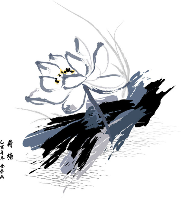 peinture à l'encre lotus