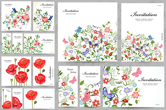 cartões de convite pintado flores