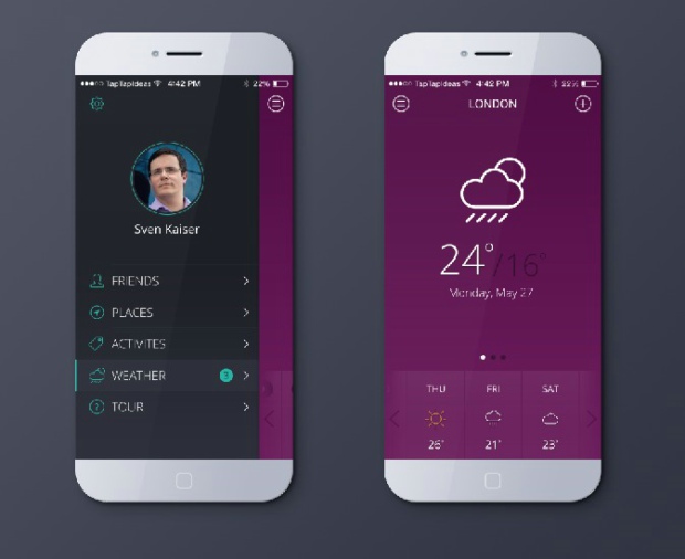 iOS7 Wetter Anwendung Schnittstelle Psd layered material