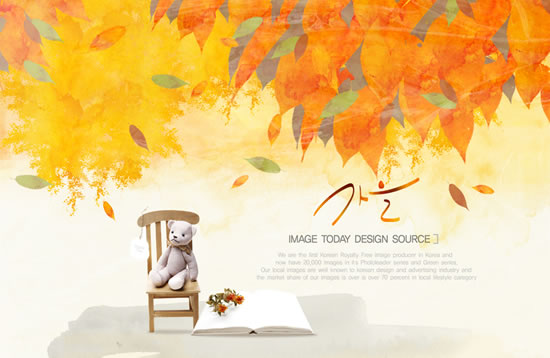 Corea orso sedia autunno sfondo materiale psd
