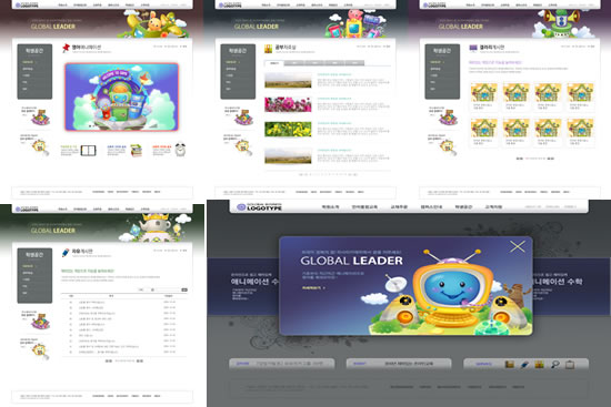 design de interface de web site de desenhos animados de Coreia