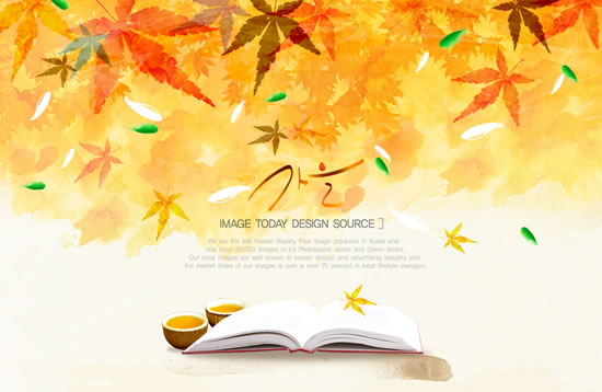 Korea tangan dicat musim gugur suasana latar belakang psd bahan