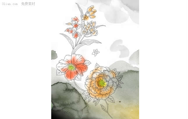 Korea Watercolor Flower Psd Material
