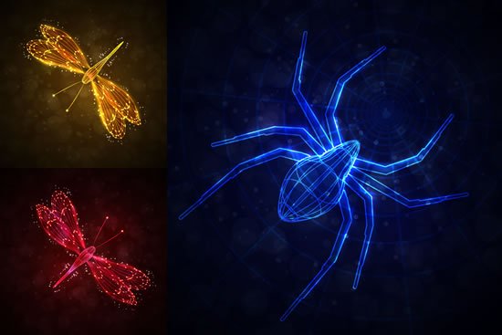 световой эффект стрекозы пауки Звери Обои