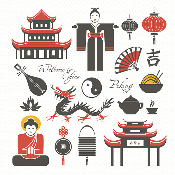 icônes de belle élément chinois