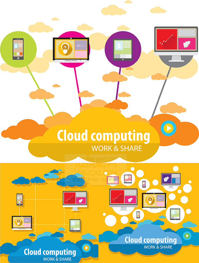 moyens de communication modernes cloud services plat icônes