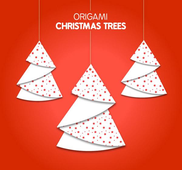 latar belakang pohon Natal origami