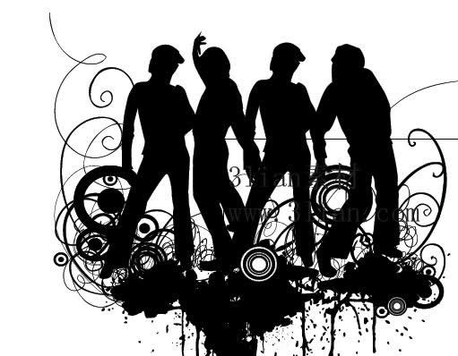 People Silhouettes Vector With Black Pattern