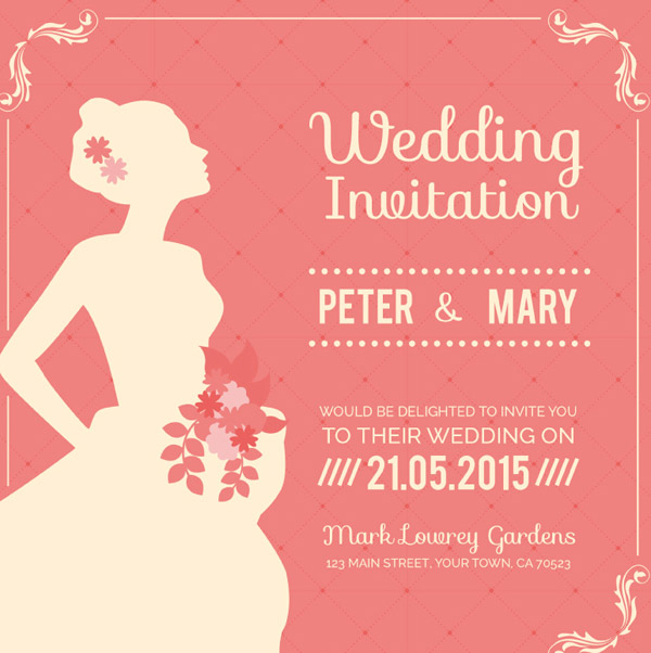 ピンクの花嫁結婚式招待状