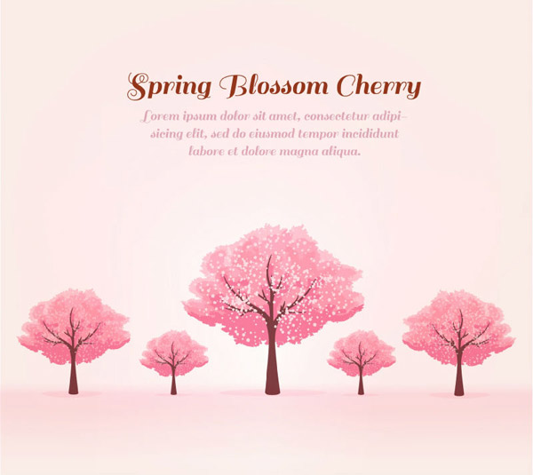 cerisiers roses en fond de printemps