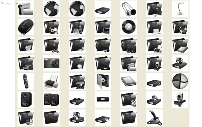 Icone PNG per sistema informatico stile nero
