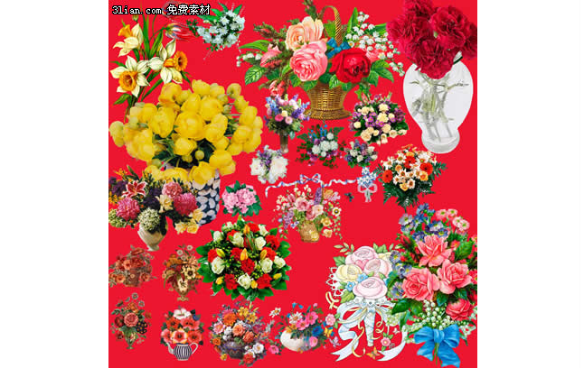 PSD bouquet panier fleur arrangement matériaux