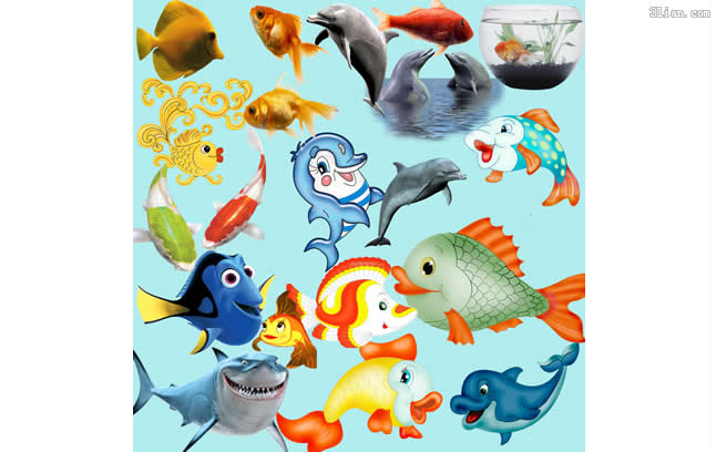material de pescado de dibujos animados PSD