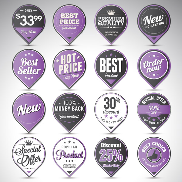 Etiquetas ventas púrpuras