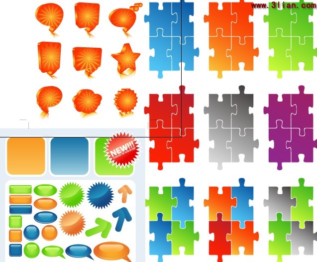 puzzle nuovo materiale di icona pulsante etichetta