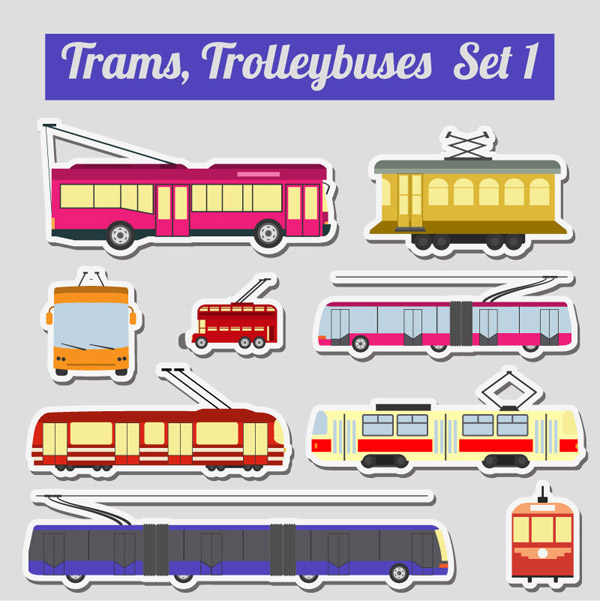 kereta api dan trolley bus stiker