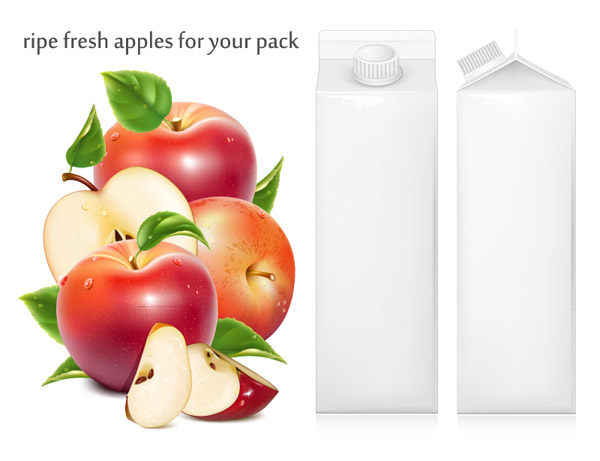 สีแดงแอปเปิ้ลและผลไม้น้ำผลไม้ในบรรจุภัณฑ์